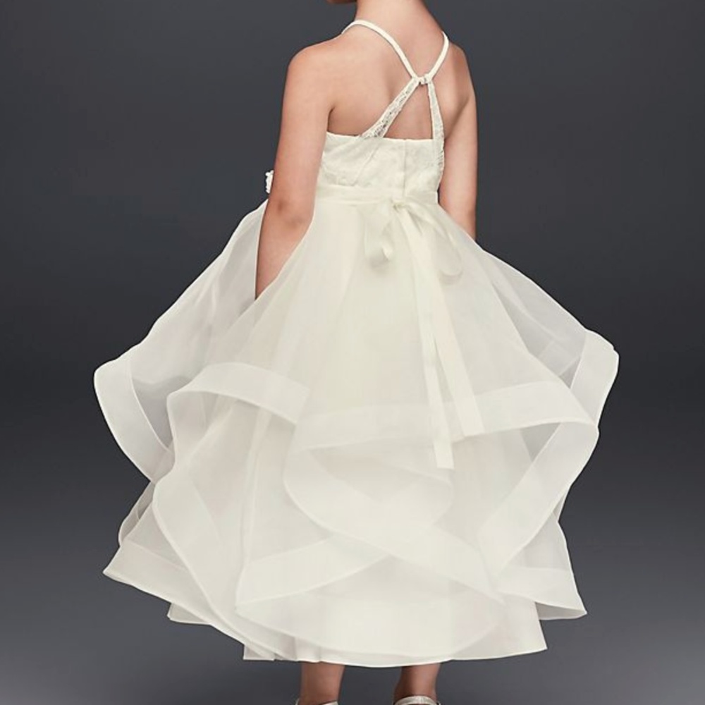 DAVID'S BRIDAL LACE AND TULLE FLOWER GIRL DRESS